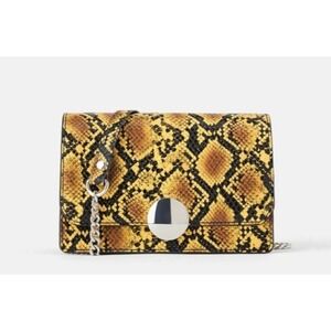Zara Yellow and Black Snakeskin Print Chain Crossbody Purse